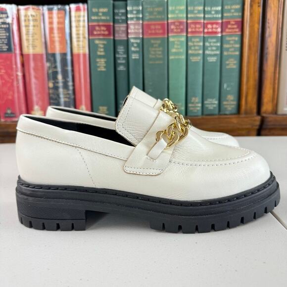 NWOT Anthropologie Ivory Lug Sole Platform Gold Chain Loafer Sz 7 MSRP $160 - Picture 3 of 10